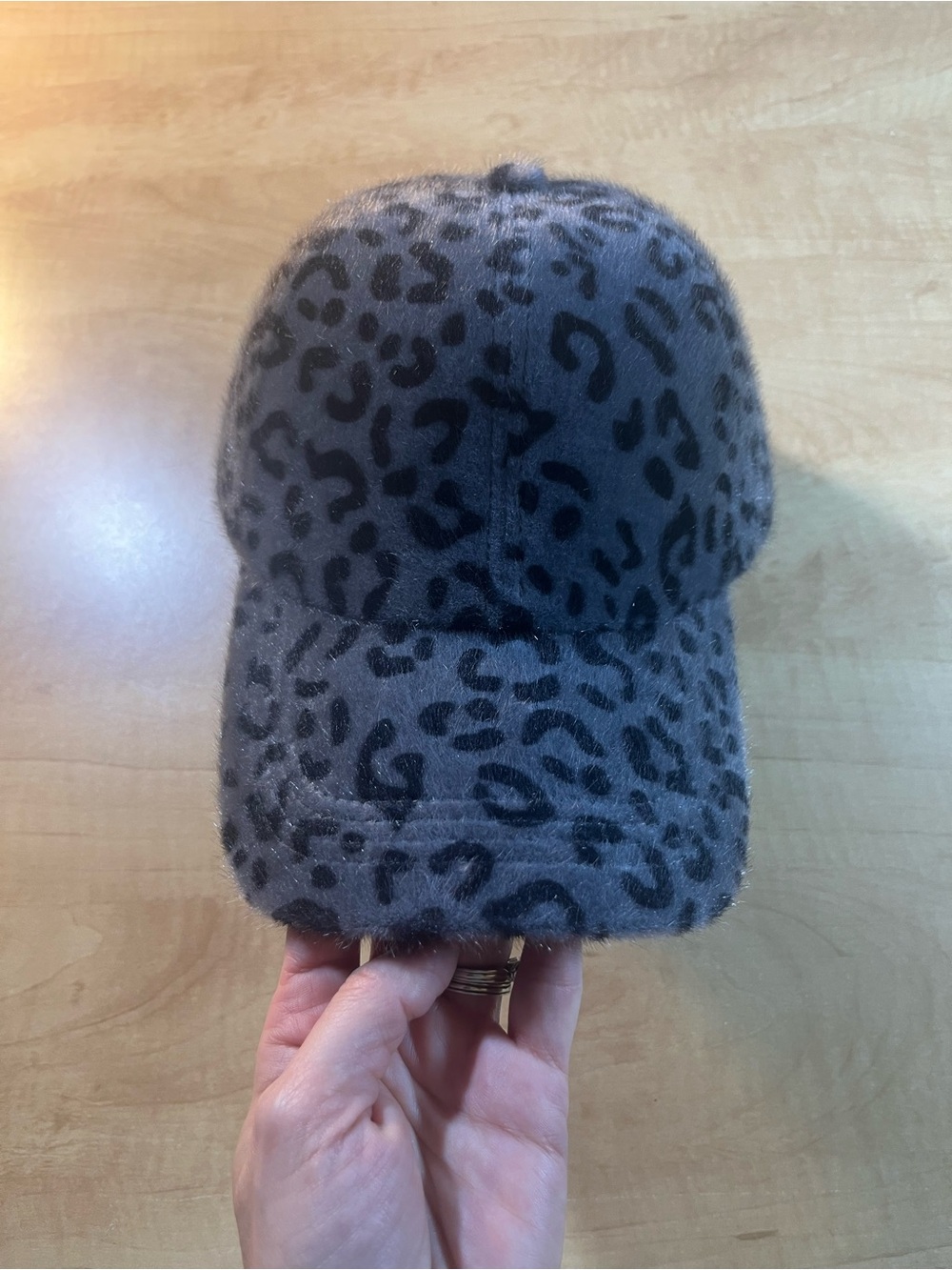 Faux Fur Leopard Print Baseball Cap - Gray and black NWOT